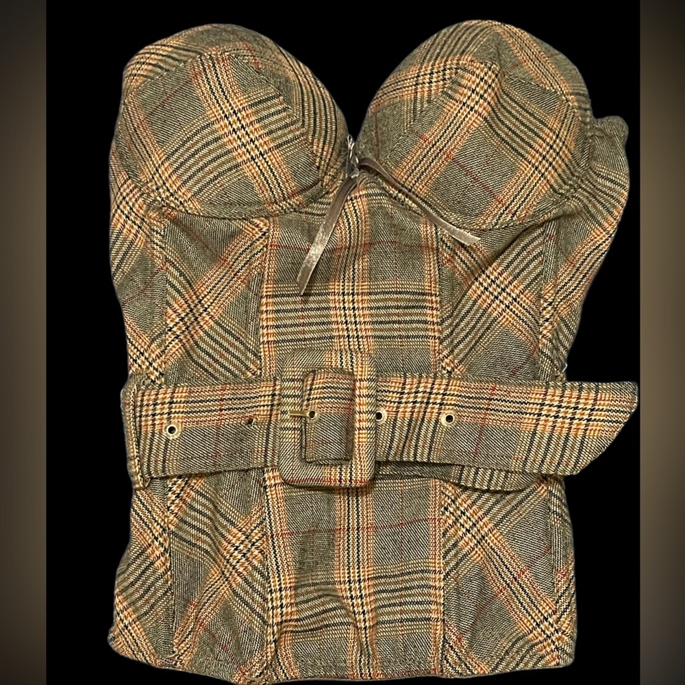 Plaid corset with removable belt